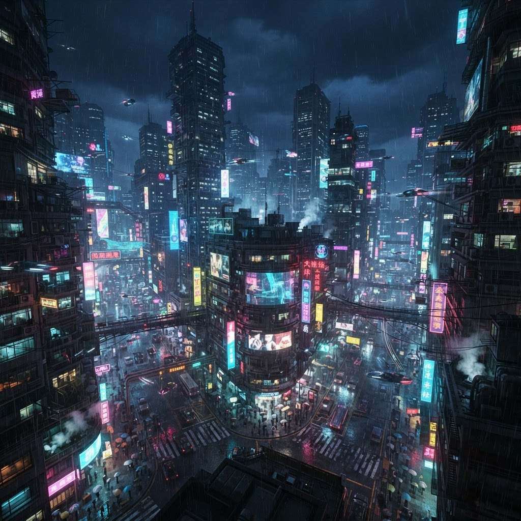 赛博朋克城市夜景 AI 视频素材包